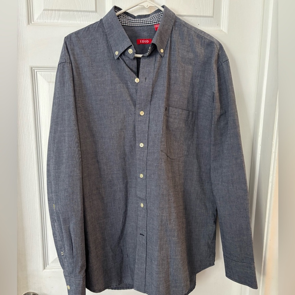 Izod Men's Polo Blue With Gingham Size L